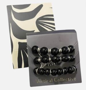 Vertical Collective Black Beaded Bracelet Set with Charms